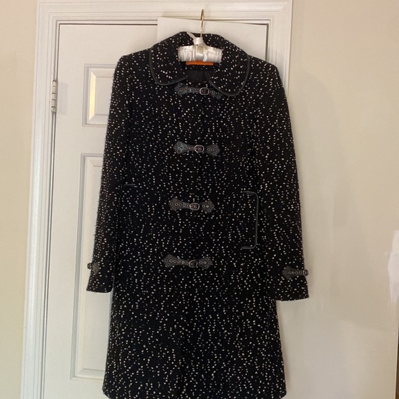 Knee Length Coat CYNTHIA STEFFE LEATHER trims and buckles.Amazing and Elegant- - Picture 6 of 9